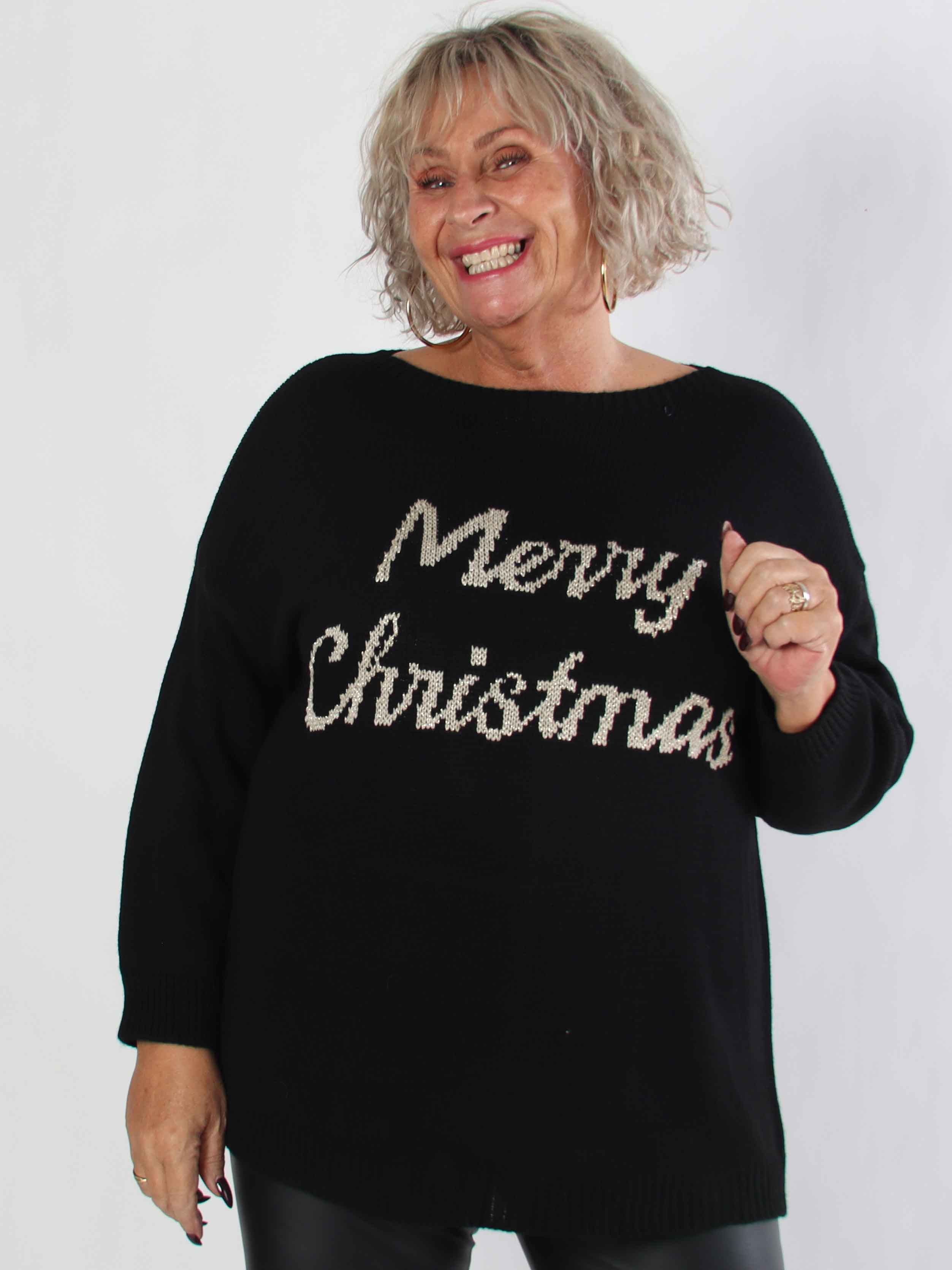 Merry - Plus size julstickade plagg med guldbokstäver